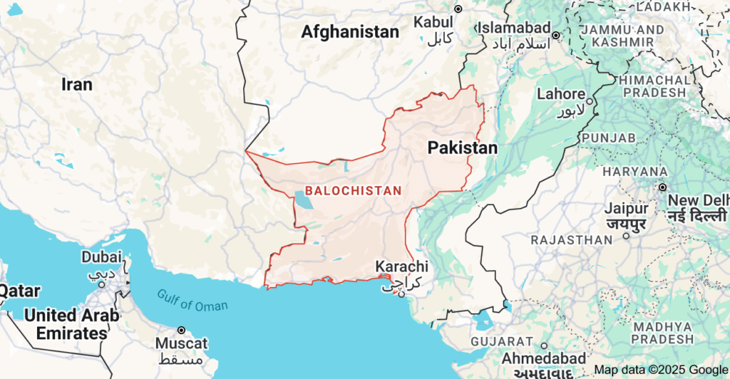 Map of Baluchistan, Pakistan and North India