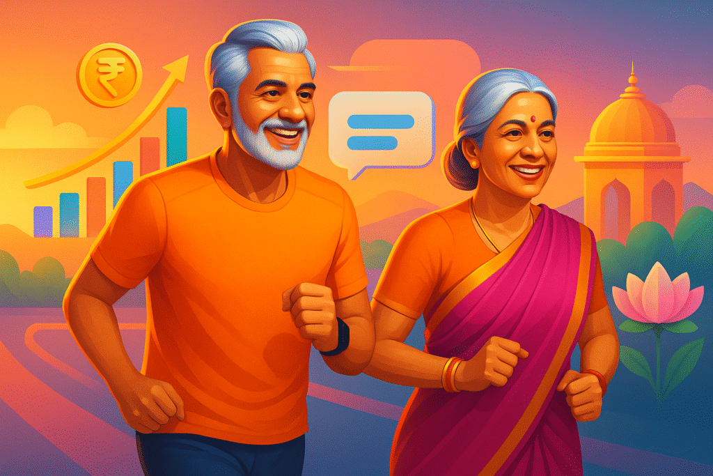 Spirited 60 plus couple jogging