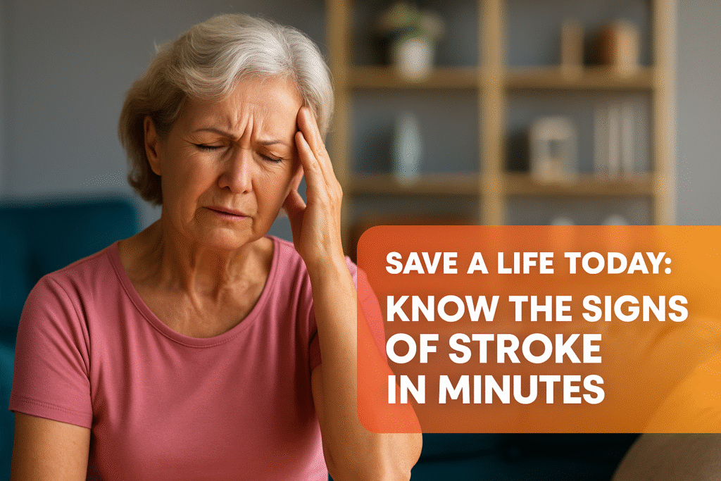 A old women having Head ache : Know the signs of stroke in minutes