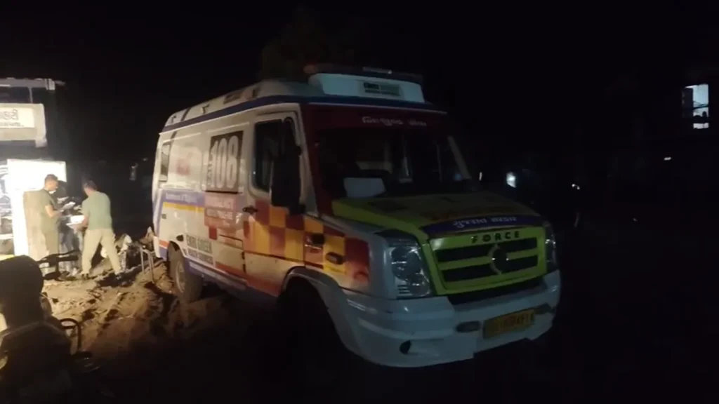 Ambulance in the scene of mass suicide.