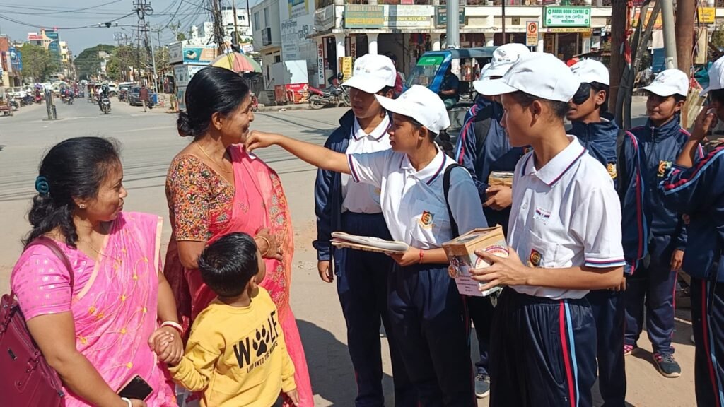 NCC cadets and Sainik Board members collecting donations in Agartala for Armed Forces Flag Day.